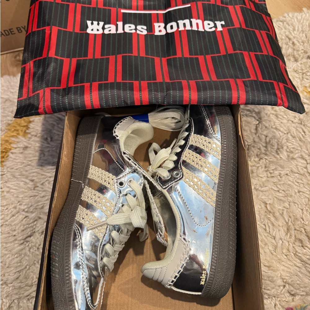 Wales Bonner Metallic Silver Sneakers